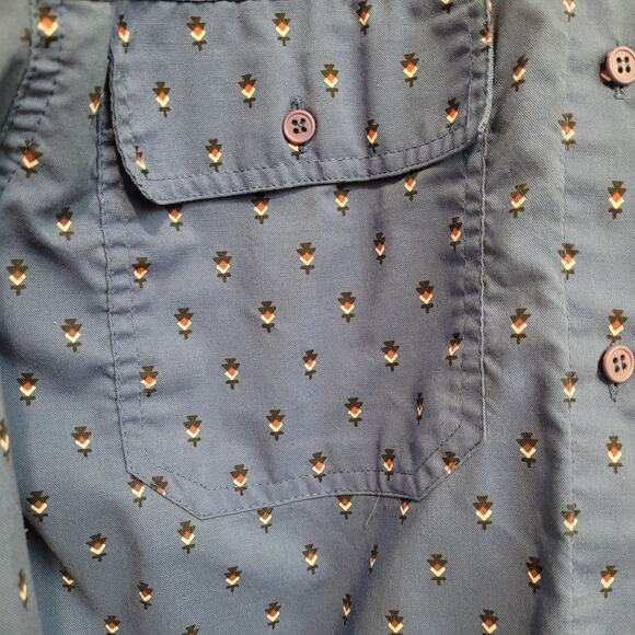 Ilio Vintage Blue Long Sleeve Button‑Up Shirt M Abstract Micro Pattern Retro - Picture 3 of 11